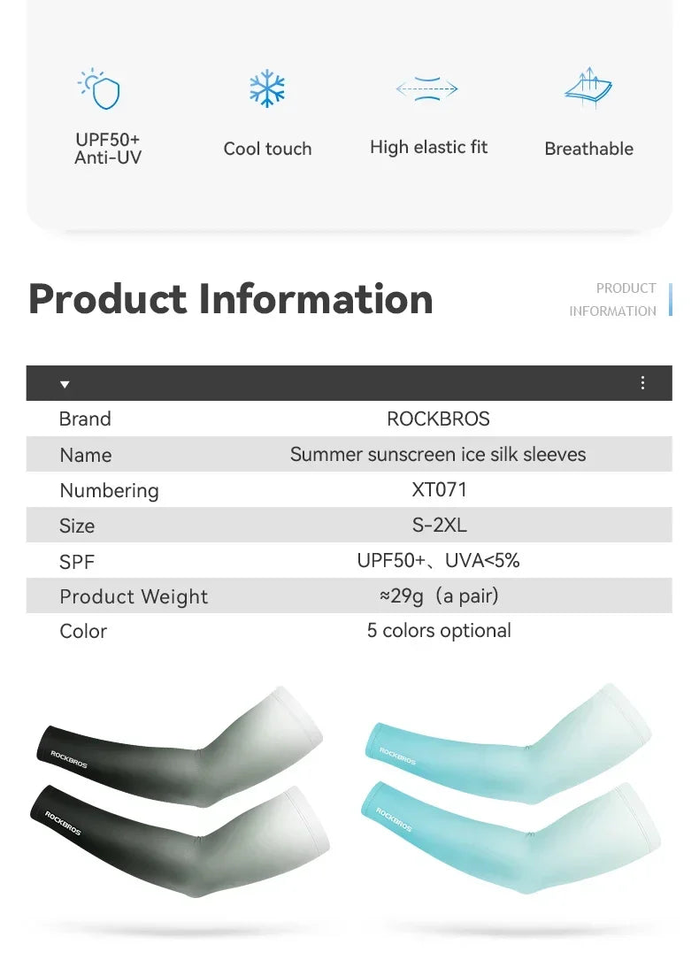 ROCKBROS Arm Sleeves Gradient Color Running Fishing Sunscreen Sleeve Summer Cool Quick Dry Breathable Ice Silk Cycling Equipment