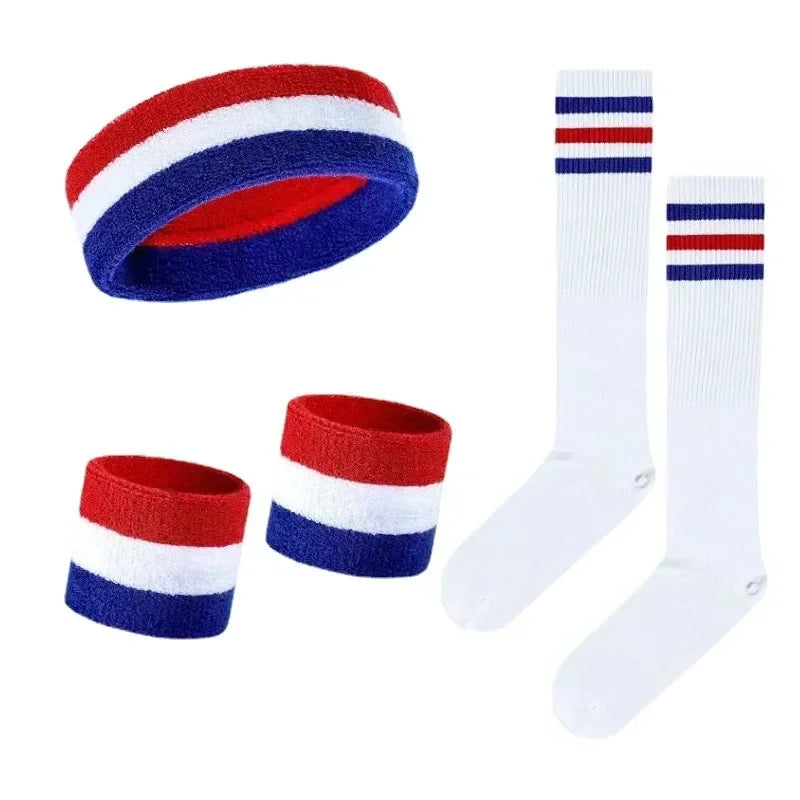 Striped Wrist Brace Hair Band Sport Socks Set Sweat-absorbing Headband Wristband Football Socks Table Tennis Wrist Band