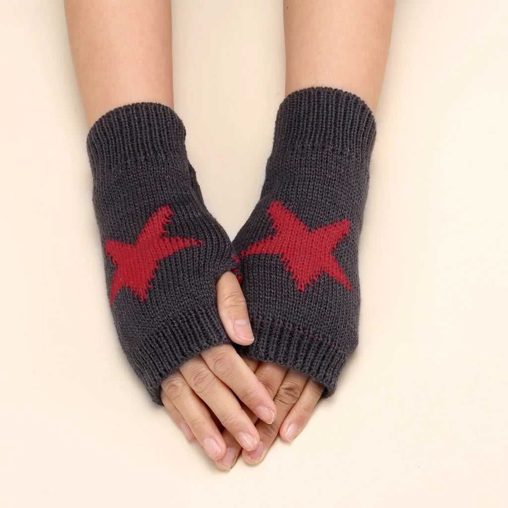 Autumn Winter Knitted Woolen Gloves Ins Fashion Y2K Men Women Half Finger Warm Five Pointed Star Fingerless Gloves Unisex