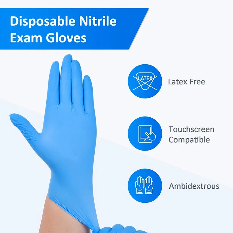 10-100PCS Blue Nitrile Disposable Gloves Latex Free Safety Work Gloves for Cleaning Kitchen Mechanic Auto Protective Glove