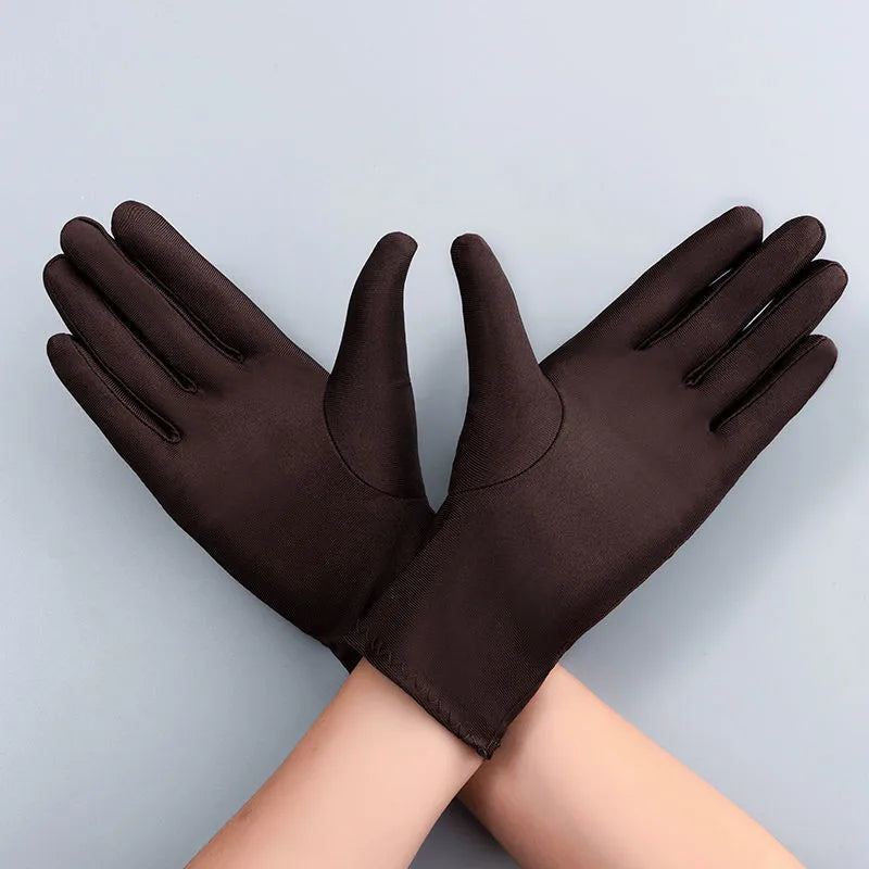 1 Pair Summer Thin Sunscreen Ice Silk Gloves Unisex Black White Stretch Drive Jewelry Ceremony Full Finger Short Gloves