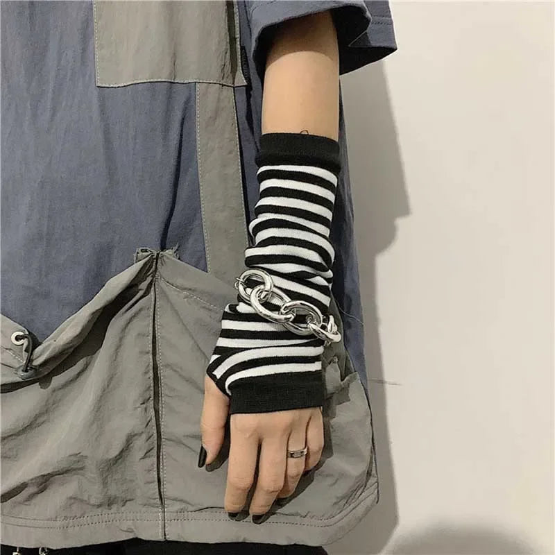 Warmer Knitted Long Fingerless Gloves Elbow Mittens Christmas Acces Gift Fashion Women Emo Gloves Lady Striped Elbow Gloves