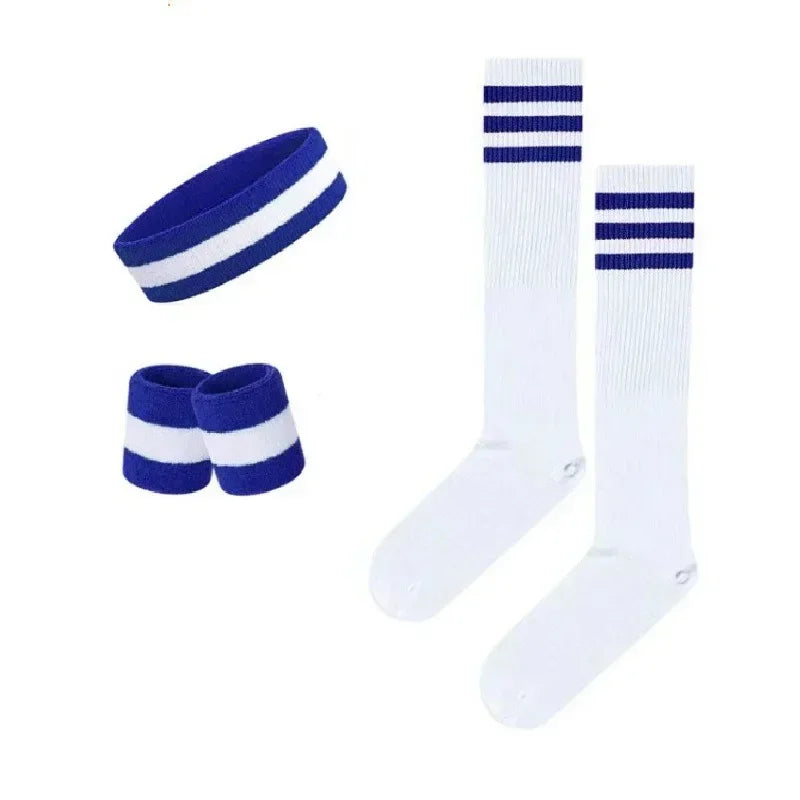 Striped Wrist Brace Hair Band Sport Socks Set Sweat-absorbing Headband Wristband Football Socks Table Tennis Wrist Band