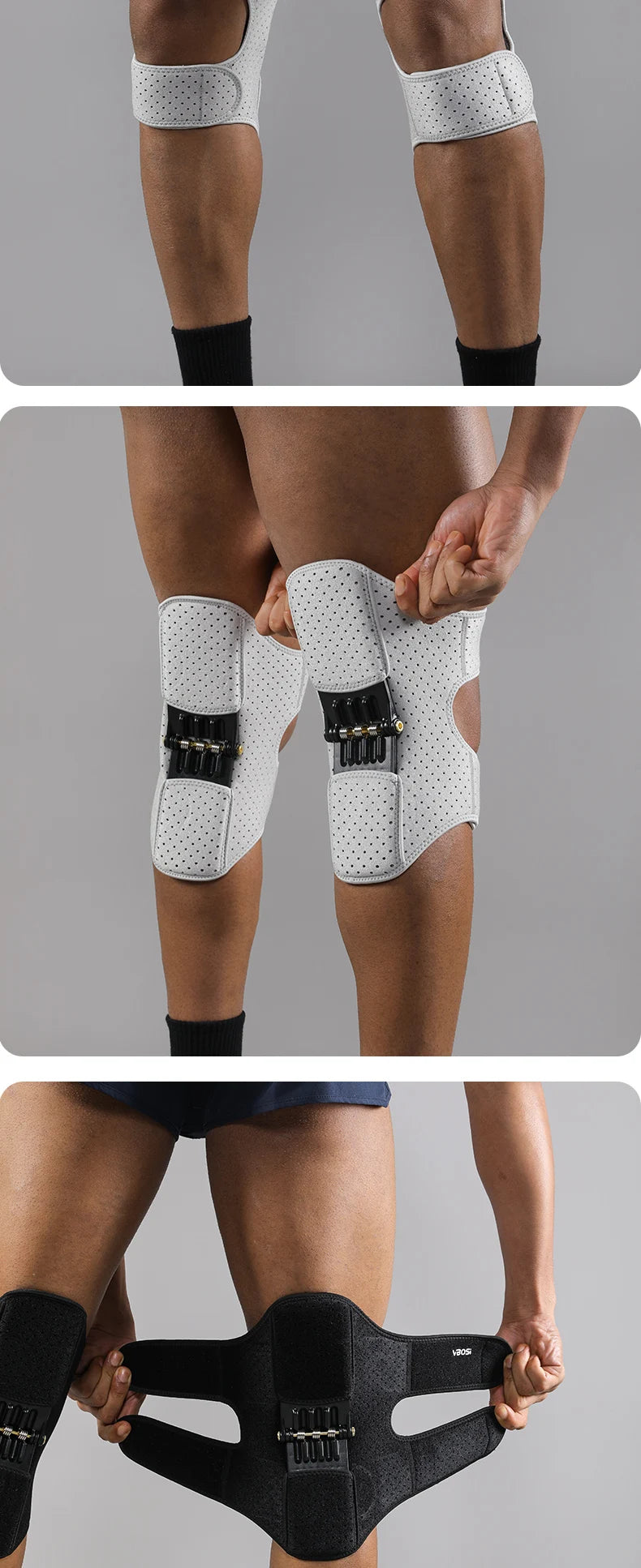 VBOSi 1 Pair Adjustable Knee Brace with Triple-Spring Booster Men Women Rebound Stabilizer for Sports Training & Squat Support