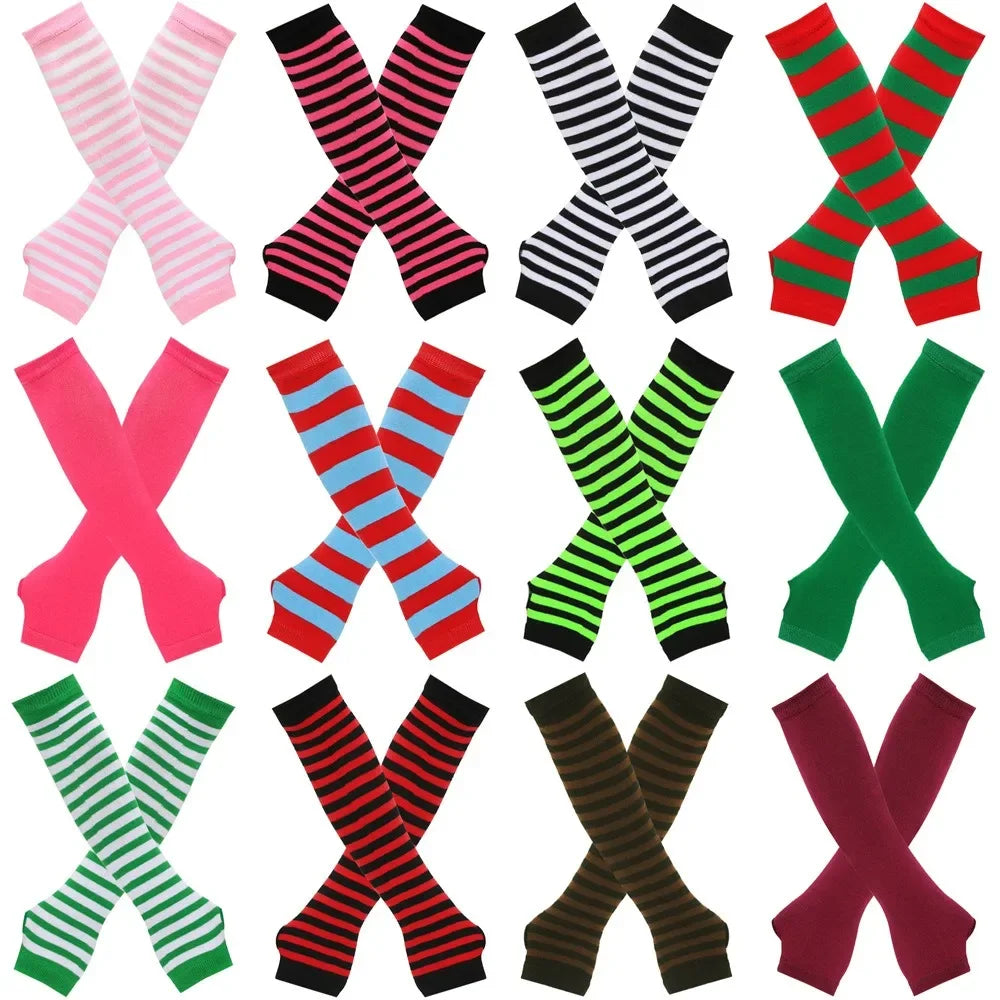 Warmer Knitted Long Fingerless Gloves Elbow Mittens Christmas Acces Gift Fashion Women Emo Gloves Lady Striped Elbow Gloves