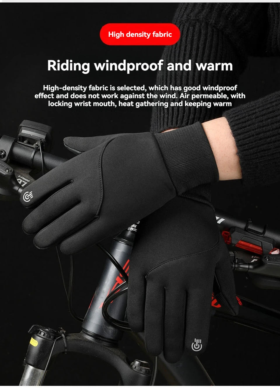GTUBIKE Cycling Gloves for Men Women Motorcyclist Autumn Winter Warm Camping Gloves Ski Bicycle Velvet Touch Screen Waterproof