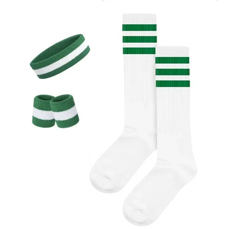 Striped Wrist Brace Hair Band Sport Socks Set Sweat-absorbing Headband Wristband Football Socks Table Tennis Wrist Band