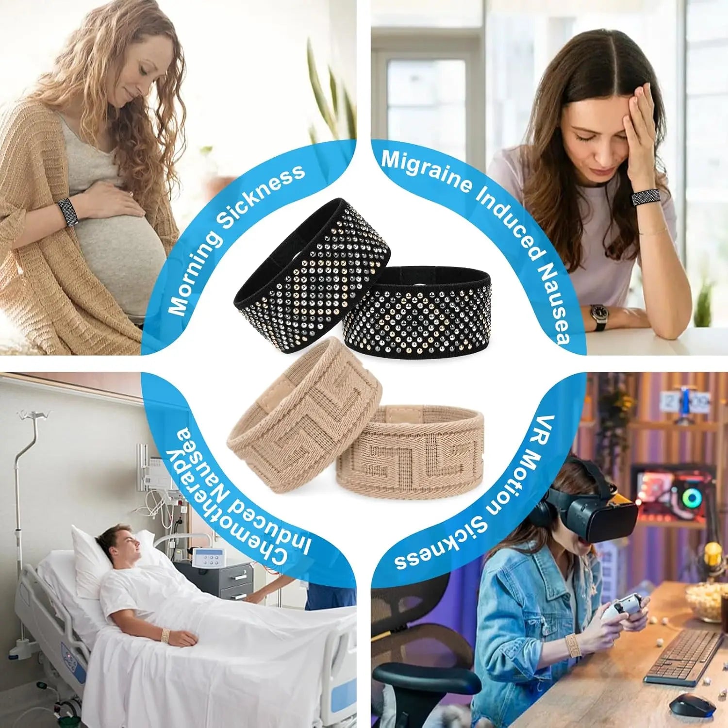 Motion Sickness Bands for Adults Sea Sickness Wristbands for Cruise Morning Sickness Bands for Pregnant Nausea Relief Bands