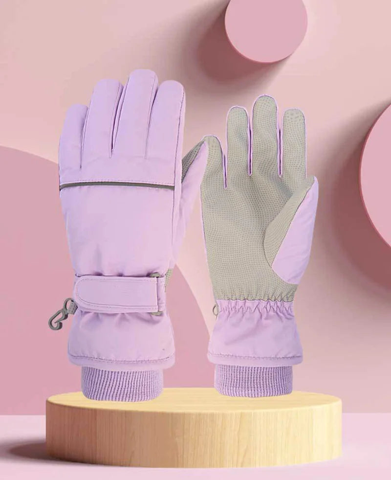Waterproof Ski Gloves for Adult Kids Thick Children Snowboard Gloves Outdoor Fleece Lining Family Winter Gloves for Boys Girls