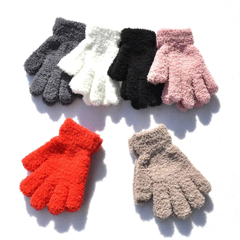 Lamb Fleece Children Gloves Winter Thick Kids Plush Glove 5-11year Girl Boy Hand Warmer Solid Color Baby Five Fingers Mittens 장갑