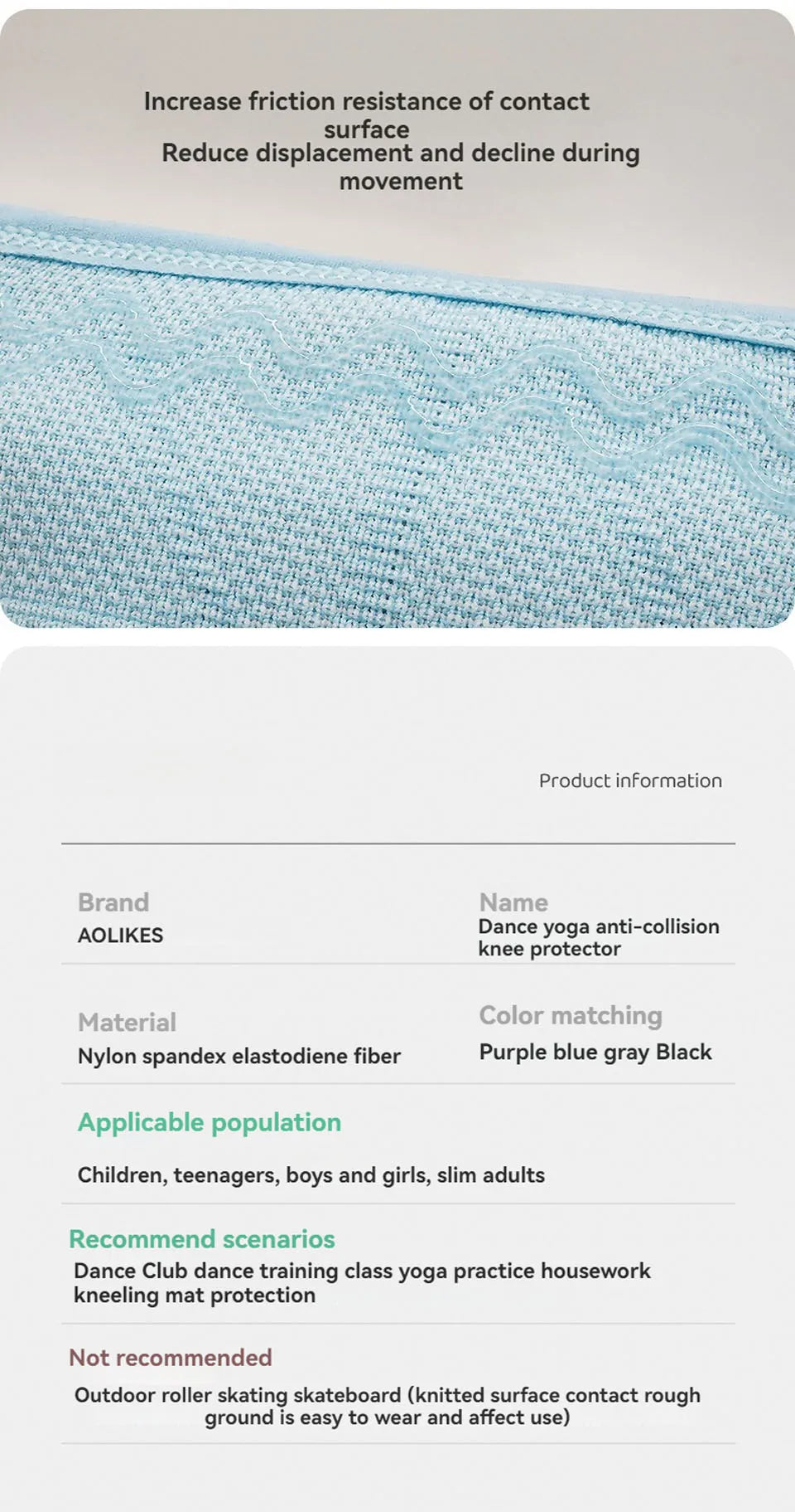 AOLIKES Knee Pads Volleyball Kids Youth Adults Dance Knee Pad Soft Stretchy Knee Brace Breathable Knee Protector for Basketball