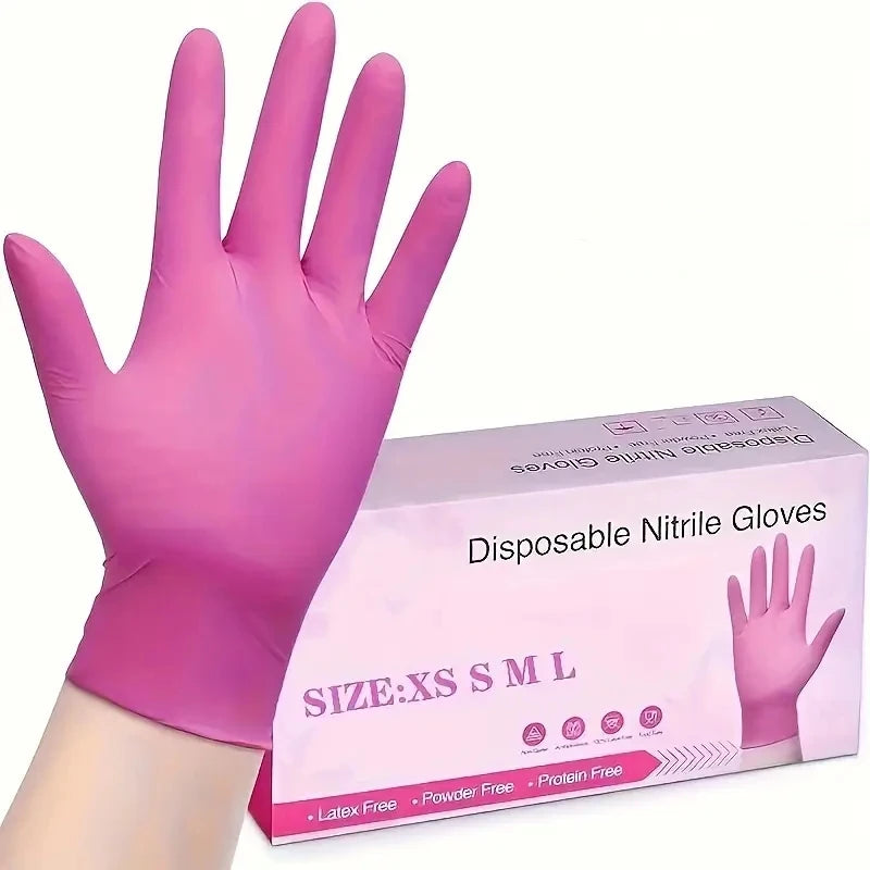20/100PCS Pink Nitrile Disposable Gloves Latex Free Cleaning Gloves for Kitchen Cooking Household Beauty Petcare Hair Dye Gloves