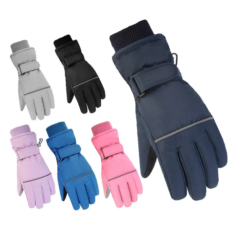 Waterproof Ski Gloves for Adult Kids Thick Children Snowboard Gloves Outdoor Fleece Lining Family Winter Gloves for Boys Girls