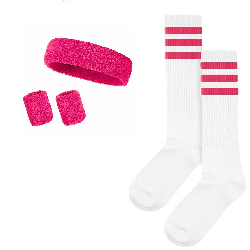 Striped Wrist Brace Hair Band Sport Socks Set Sweat-absorbing Headband Wristband Football Socks Table Tennis Wrist Band