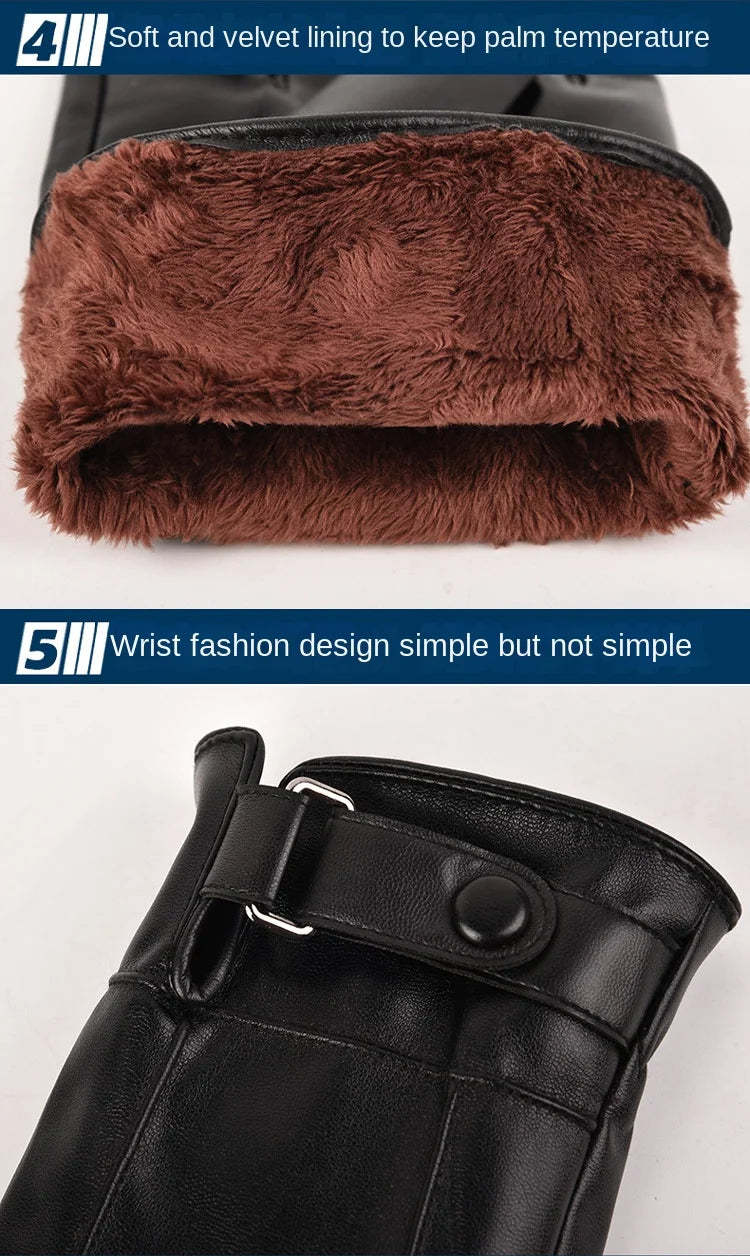 Winter Gloves for Men Genuine Leather Gloves Outdoor Cycling Black Real Sheepskin Keep Warm Driving Motorcycle Gloves