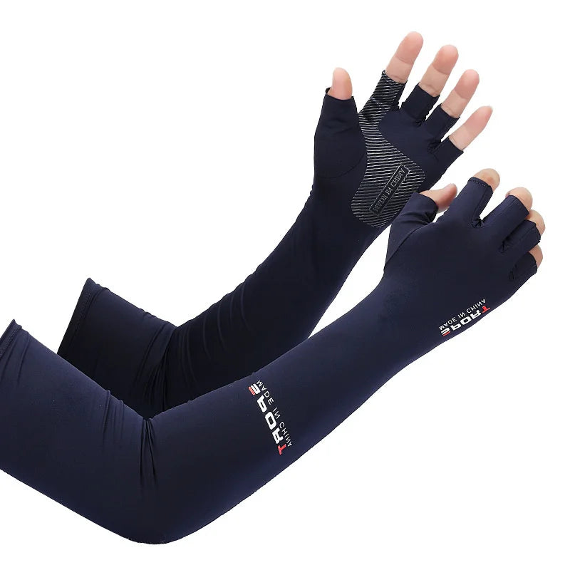 1Pair Sport Arm Sleeves Cycling Running Fishing Climbing Arm Cover Sun UV Protection Ice Cool Sleeves 5 Finger Cuff
