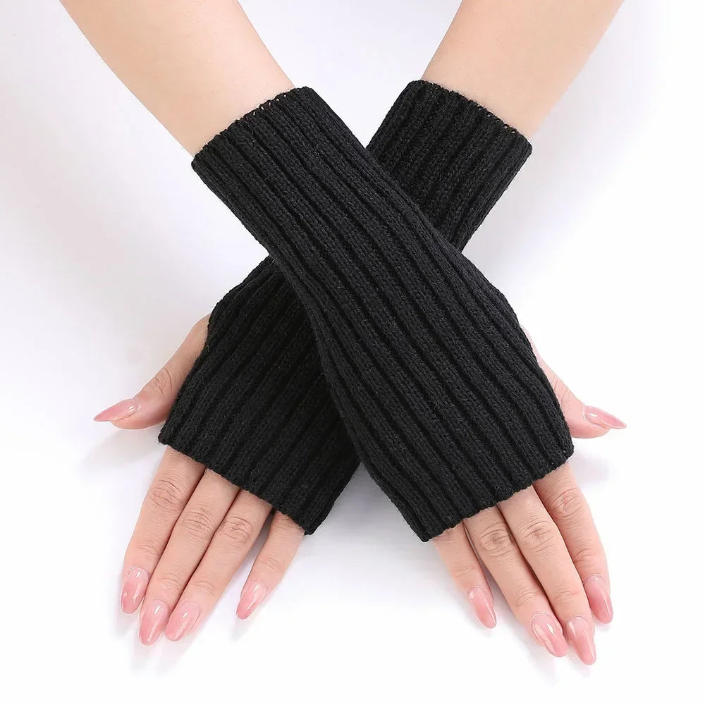 Autumn Winter Knitted Woolen Gloves Ins Fashion Y2K Men Women Half Finger Warm Five Pointed Star Fingerless Gloves Unisex
