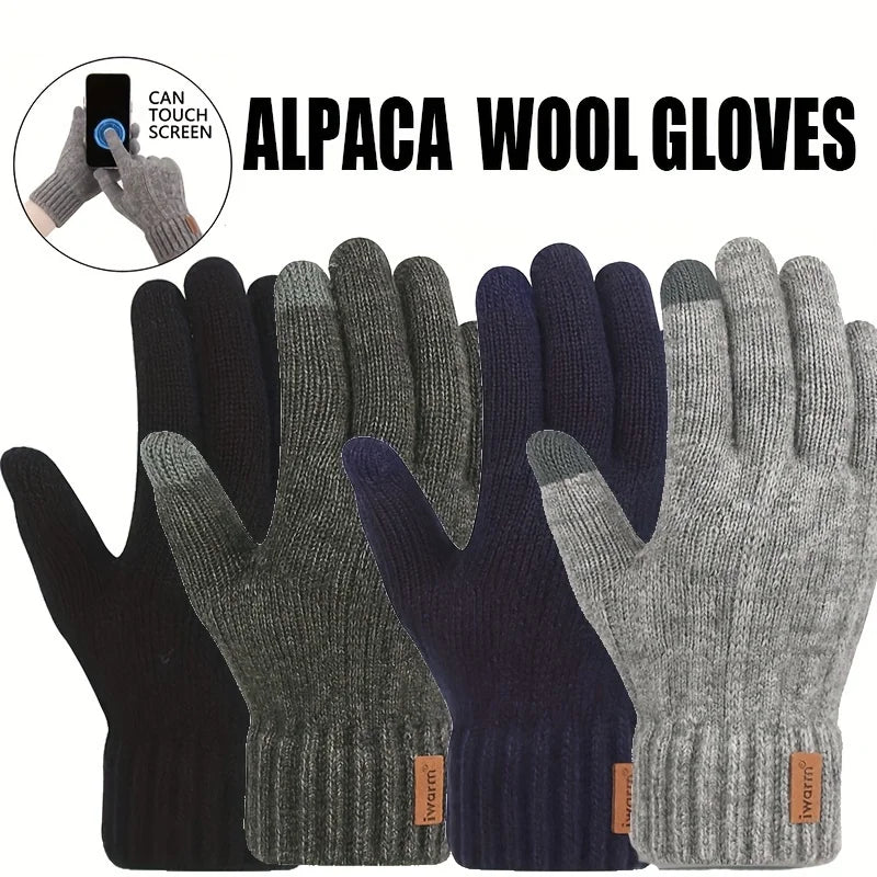 Winter Warm Alpaca Wool Gloves Full Finger Touchscreen Cashmere Gloves Men's Woman Thickening Knitted Cycling Driving Gloves