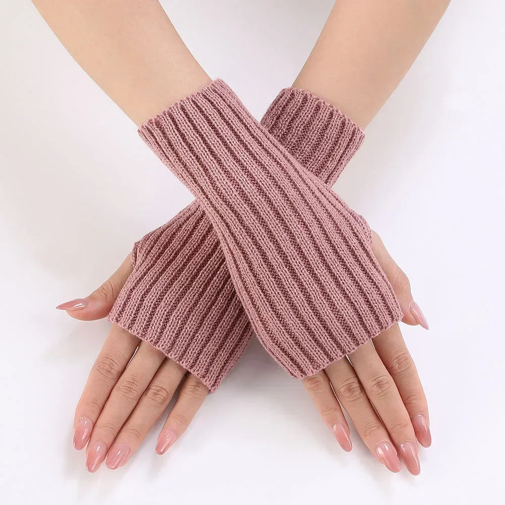 Autumn Winter Knitted Woolen Gloves Ins Fashion Y2K Men Women Half Finger Warm Five Pointed Star Fingerless Gloves Unisex