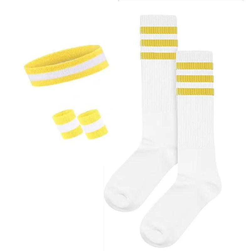 Striped Wrist Brace Hair Band Sport Socks Set Sweat-absorbing Headband Wristband Football Socks Table Tennis Wrist Band