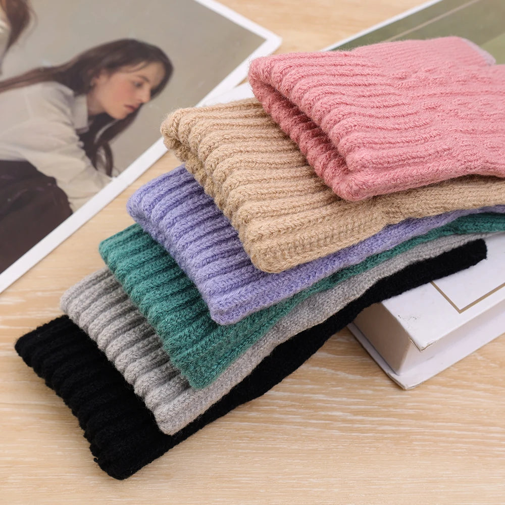 New Men's Warm Full Finger Gloves Winter Touchscreen Plus Fleece Gloves Woman Thickening Wool Knitted Cycling Driving Gloves