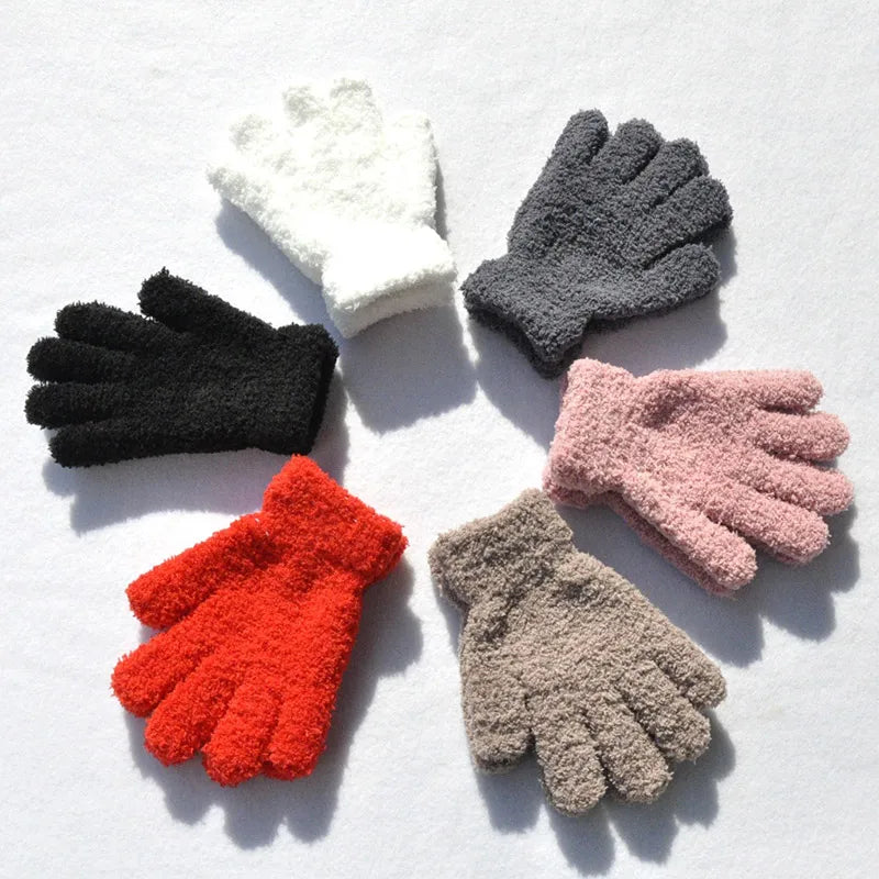 Lamb Fleece Children Gloves Winter Thick Kids Plush Glove 5-11year Girl Boy Hand Warmer Solid Color Baby Five Fingers Mittens 장갑