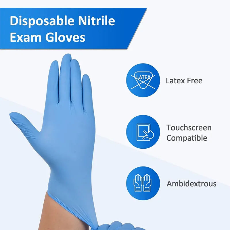 10-100PCS Blue Nitrile Disposable Gloves Latex Free Safety Work Gloves for Cleaning Kitchen Mechanic Auto Protective Glove