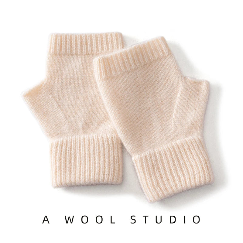 2025 Winter Women 100% Merino Wool Mitts 15cm Knitted Fingerless Gloves Thermal Gloves Semi Finger Lengthen Mittens Arm Warmers