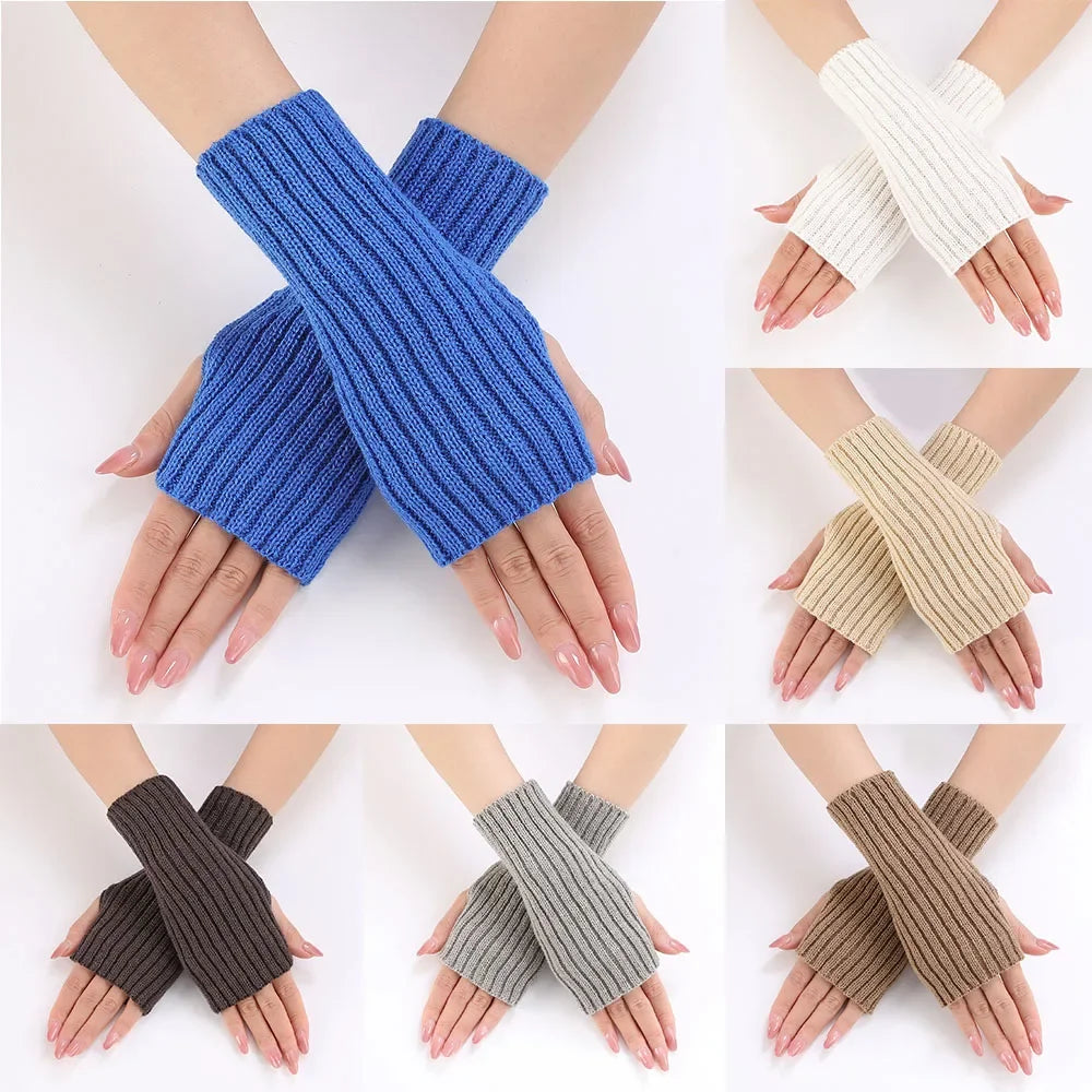 Autumn Winter Knitted Woolen Gloves Ins Fashion Y2K Men Women Half Finger Warm Five Pointed Star Fingerless Gloves Unisex