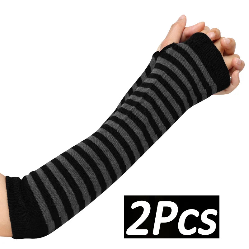 Black Punk Long Fingerless Gloves Cuff for Women Men Outdoor Hip-hop Glove Elbow Mittens Cool Stretch Winter Arm Warmer Mitten