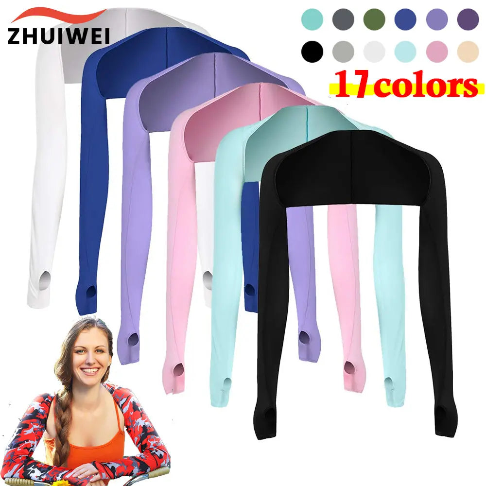 One-piece Ultra-thin Shawl Arm Sleeves Ice Silk Long Gloves Breathable Sun Protection Anti UV Hand Cover Warmer Outdoor Sports