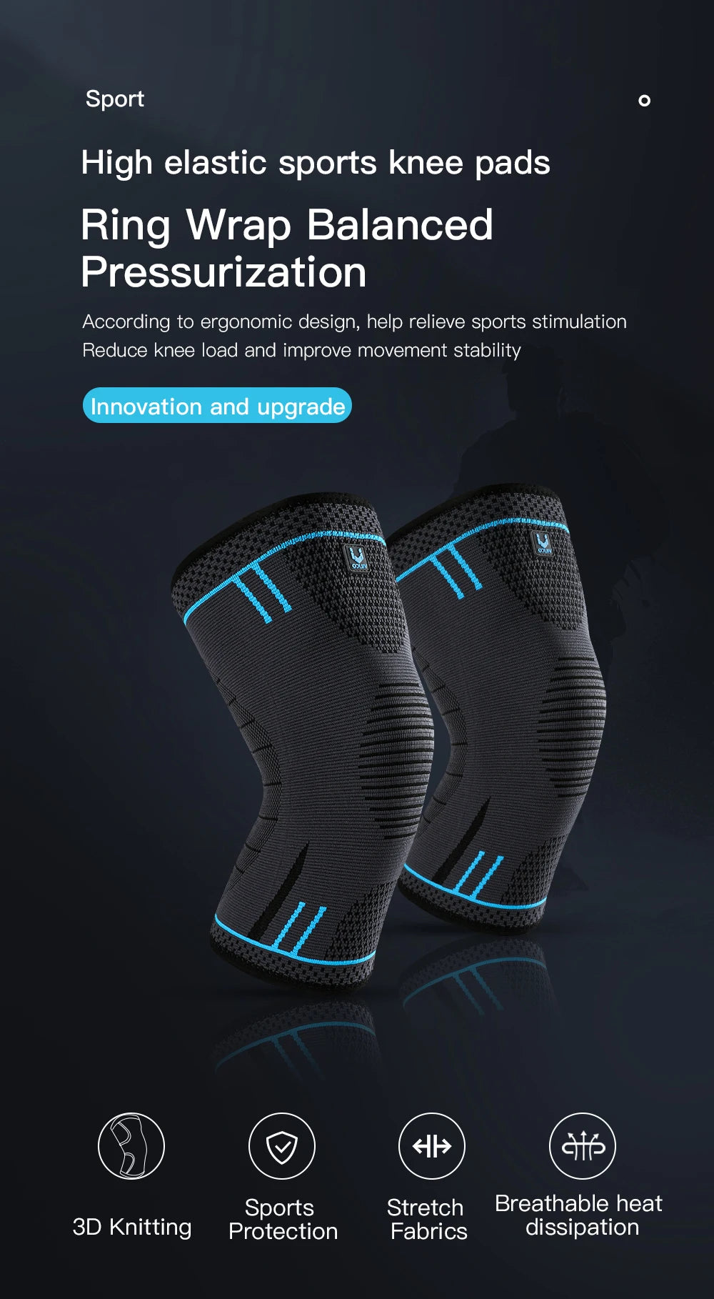 1 Pc Compression Knee Support Sleeve Elastic Knee Pads Brace Springs Gym Sports Protector Basketball Hiking leg guards