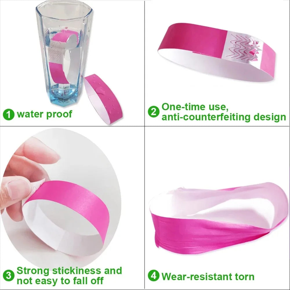 100Pcs Paper Tyvek Wristbands Waterproof Party Synthetic Paper Wrist Playground Multipurpose Bracelets ID Wrist Bands