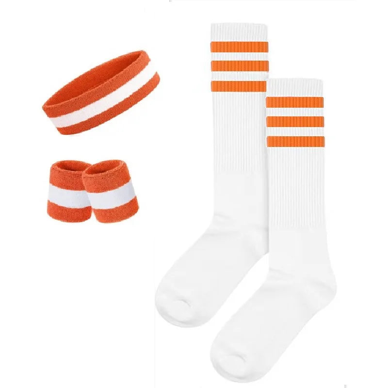 Striped Wrist Brace Hair Band Sport Socks Set Sweat-absorbing Headband Wristband Football Socks Table Tennis Wrist Band