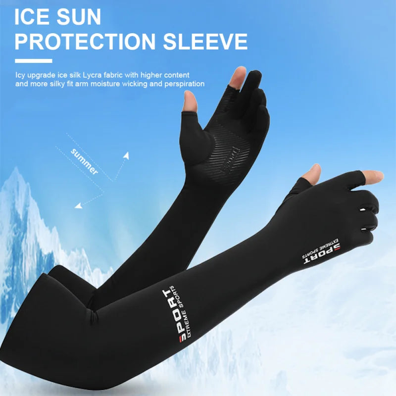 1Pair Sport Arm Sleeves Cycling Running Fishing Climbing Arm Cover Sun UV Protection Ice Cool Sleeves 5 Finger Cuff