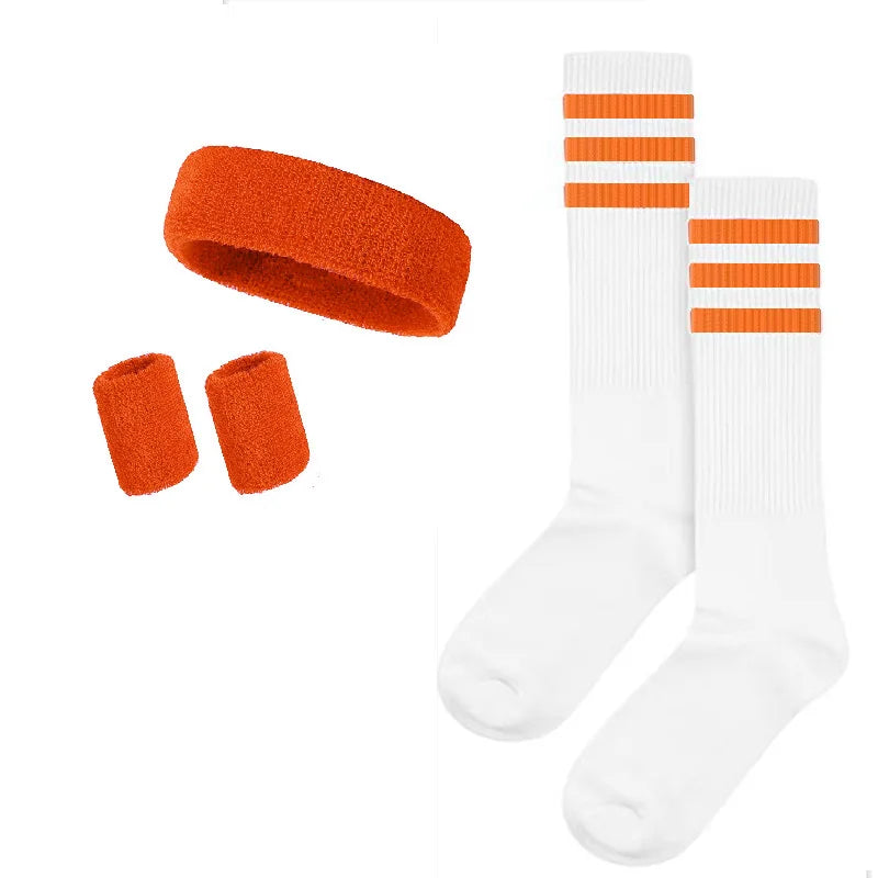 Striped Wrist Brace Hair Band Sport Socks Set Sweat-absorbing Headband Wristband Football Socks Table Tennis Wrist Band