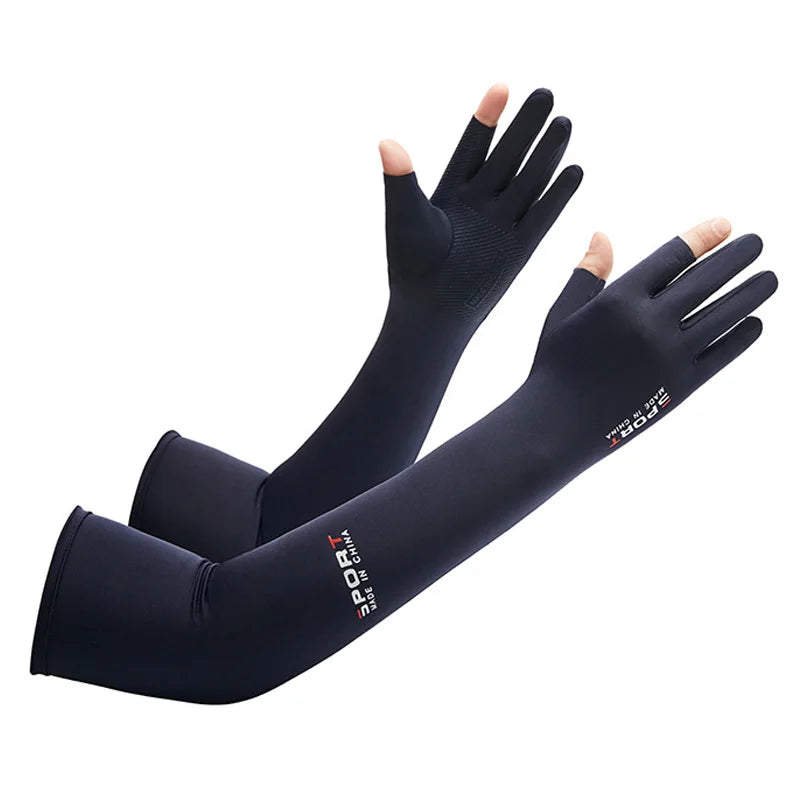 1Pair Sport Arm Sleeves Cycling Running Fishing Climbing Arm Cover Sun UV Protection Ice Cool Sleeves 5 Finger Cuff