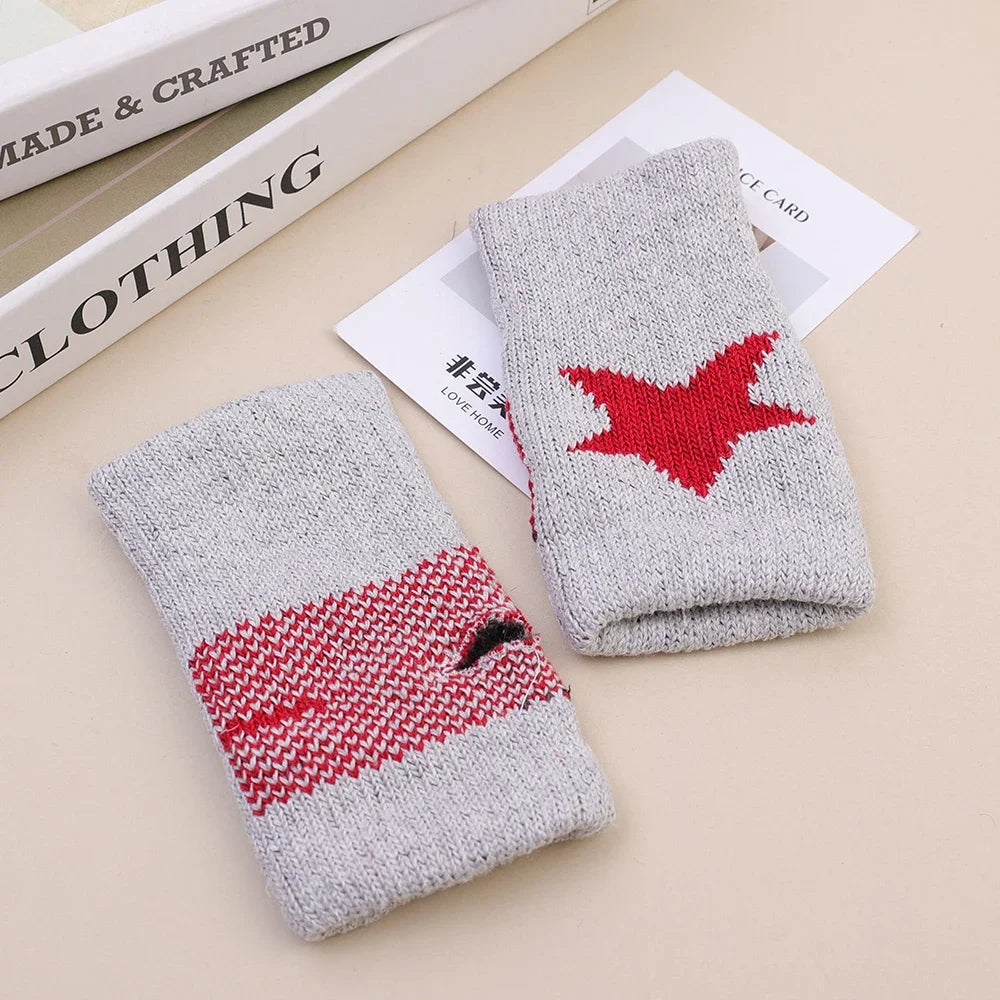 Autumn Winter Knitted Woolen Gloves Ins Fashion Y2K Men Women Half Finger Warm Five Pointed Star Fingerless Gloves Unisex