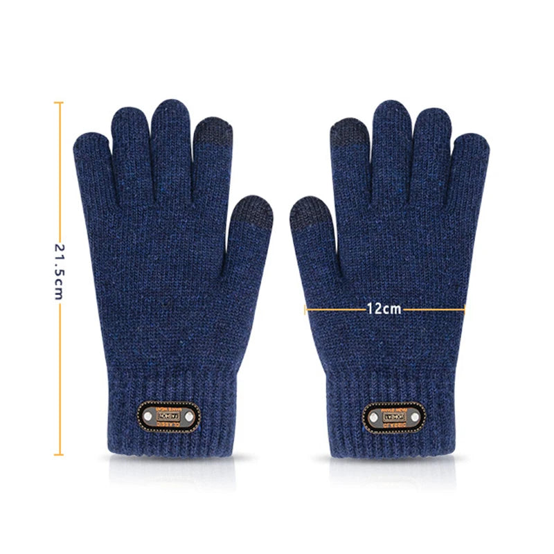 Winter Gloves for Men Touch Screen Cycling Windproof Wool Knit Thick Fleece Office Student Warm Business Game Elastic Soft Glove