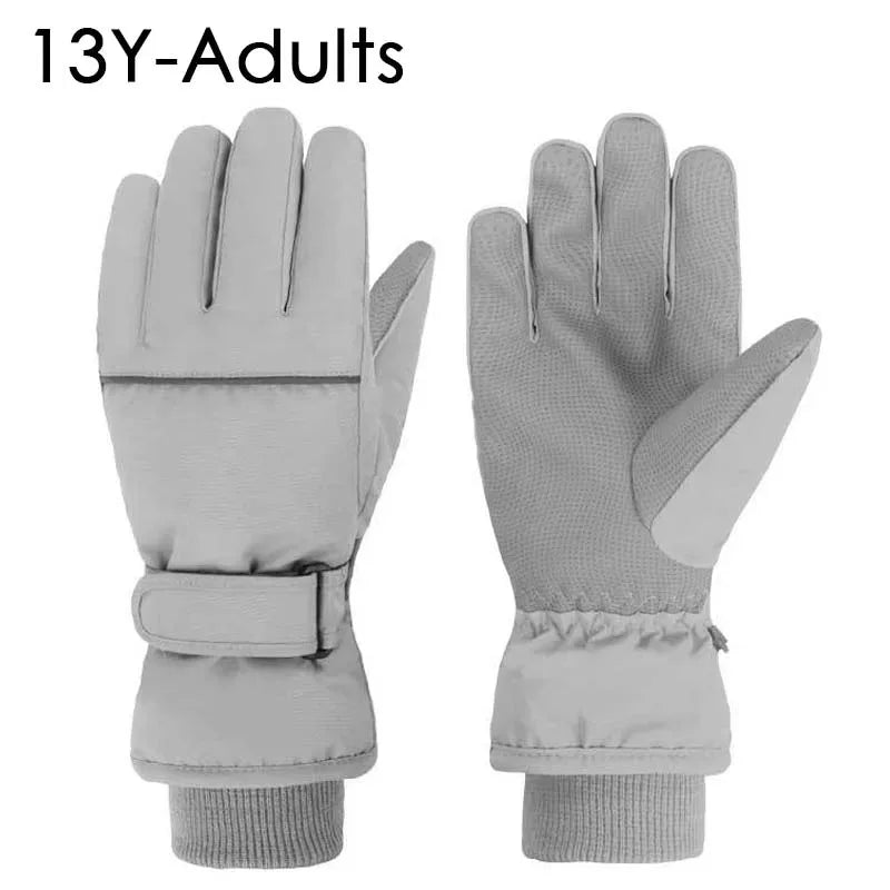 Waterproof Ski Gloves for Adult Kids Thick Children Snowboard Gloves Outdoor Fleece Lining Family Winter Gloves for Boys Girls