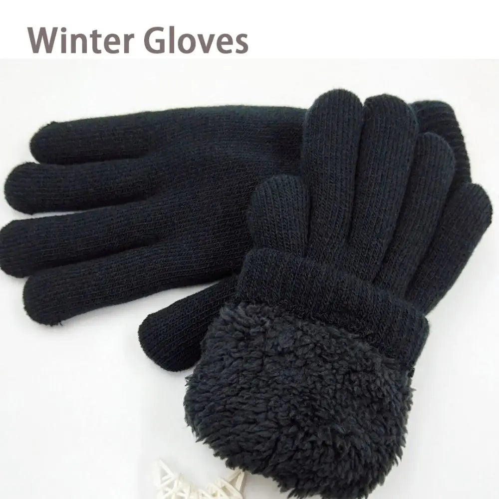 Fashion Boys Girl Winter Gloves Pure Color Lamb Velvet  Mittens Soft Warm Black Double Layer Male Thickened Gloves