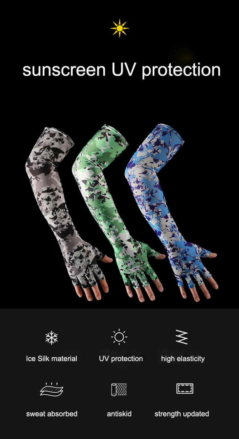 1Pair Sport Arm Sleeves Cycling Running Fishing Climbing Arm Cover Sun UV Protection Ice Cool Sleeves 5 Finger Cuff