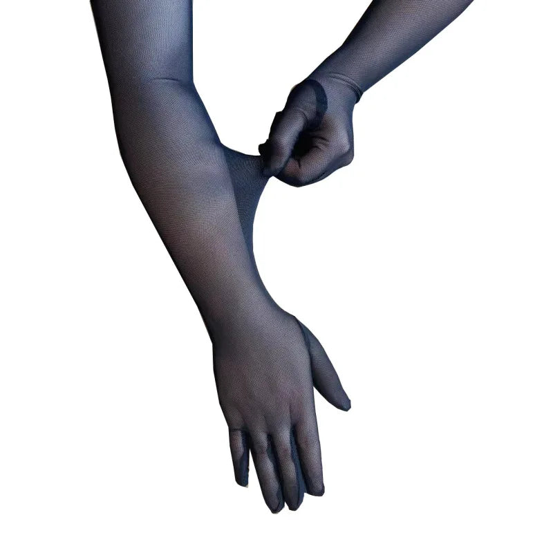 55CM Sexy Lace Thin Hollow Transparent Long Gloves Breathable Net Yarn Women Man Stage Performance Party Cosplay Elasticity