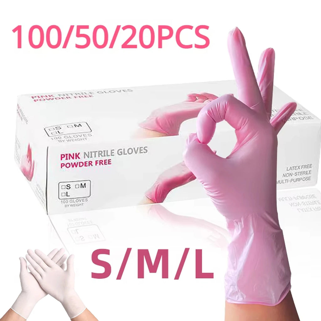 100/50/20PCS Light Pink White Disposable Nitrile Gloves Waterproof Anti-static Durable Light Pink Gloves Kitchen Cooking Tools