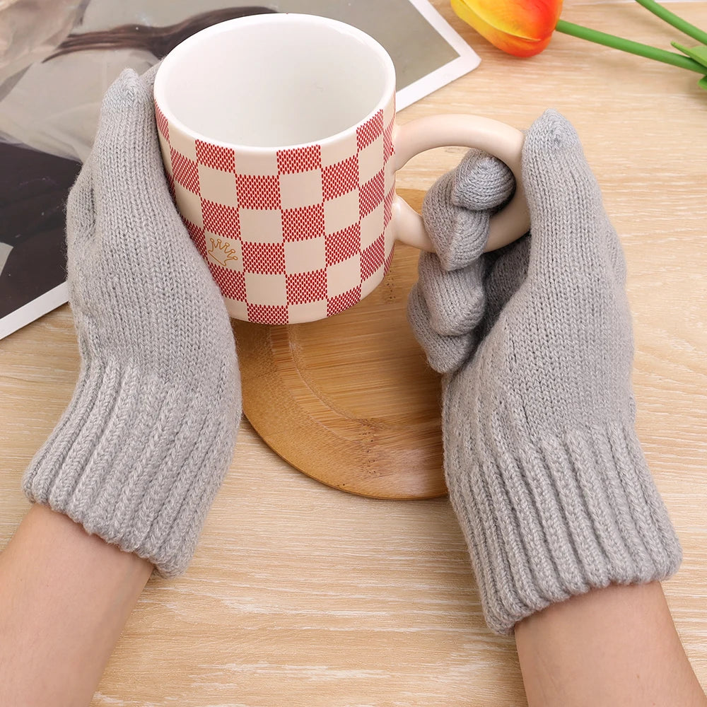 New Men's Warm Full Finger Gloves Winter Touchscreen Plus Fleece Gloves Woman Thickening Wool Knitted Cycling Driving Gloves