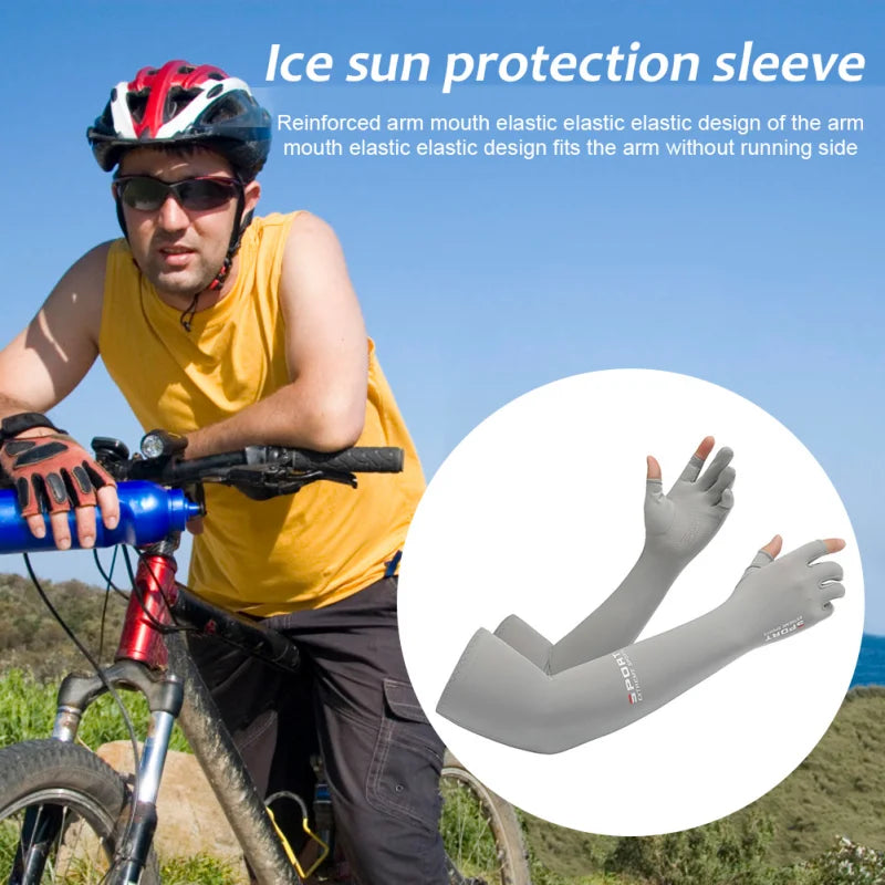 1Pair Sport Arm Sleeves Cycling Running Fishing Climbing Arm Cover Sun UV Protection Ice Cool Sleeves 5 Finger Cuff