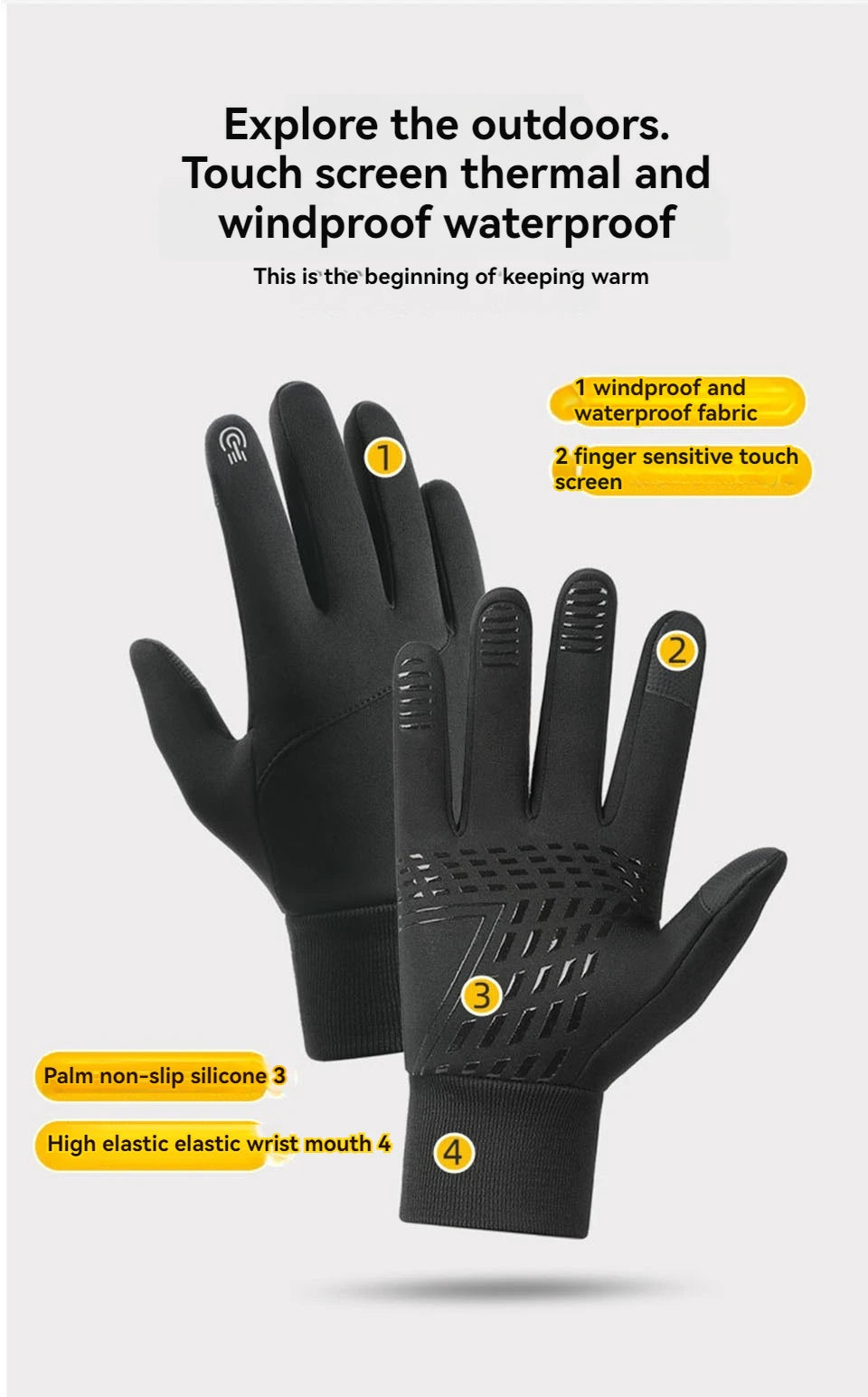 GTUBIKE Cycling Gloves for Men Women Motorcyclist Autumn Winter Warm Camping Gloves Ski Bicycle Velvet Touch Screen Waterproof