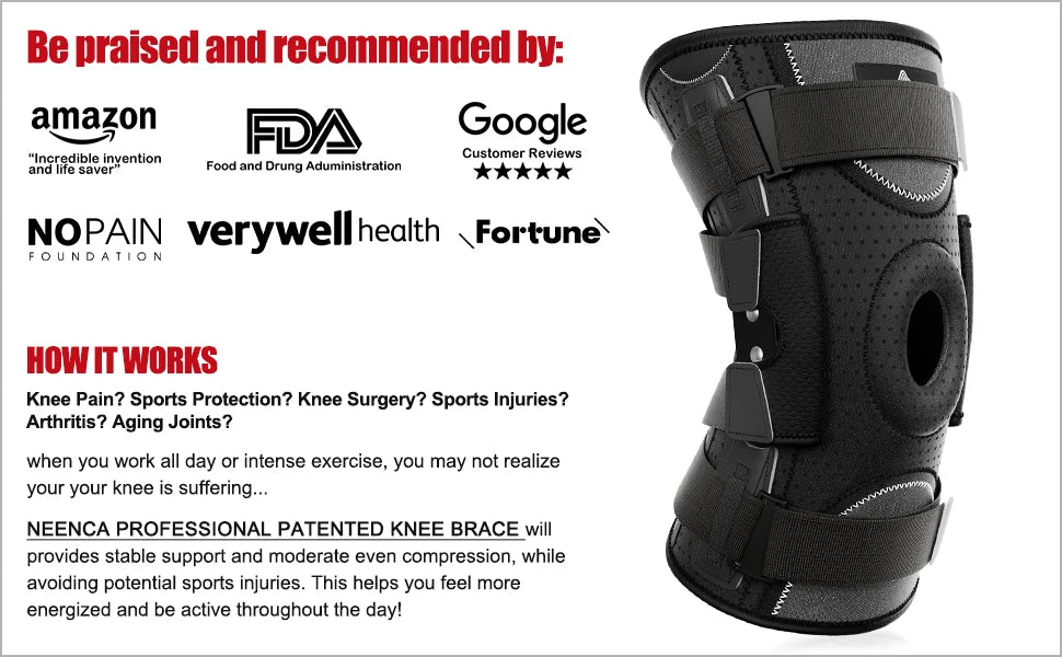 NEENCA Hinged Knee Brace Support for Knee Pain with Side Stabilizers&Gel Pad Arthritis Meniscus Tear Knee Pain Relief, ACL, PCL