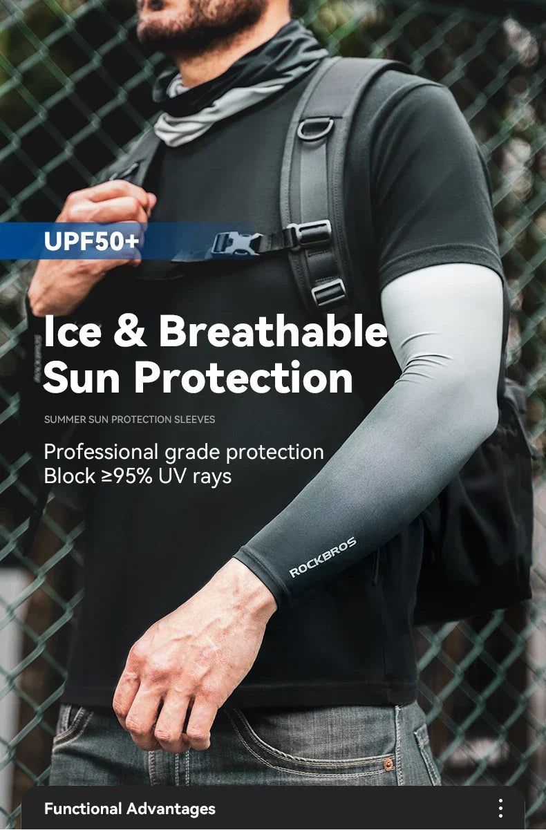 ROCKBROS Arm Sleeves Gradient Color Running Fishing Sunscreen Sleeve Summer Cool Quick Dry Breathable Ice Silk Cycling Equipment