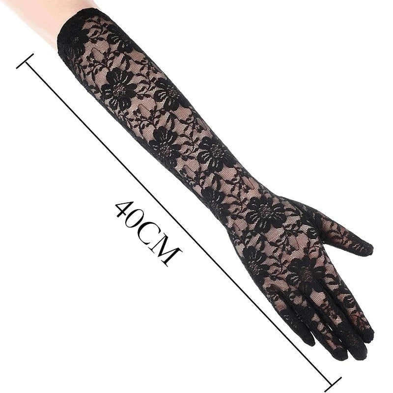 Mesh Fishnet Bowknot Long Gloves for Women Lace Ruffle Fingerless Gloves Mittens JK Lolita Kawaii White Gloves UV Protection Y2k